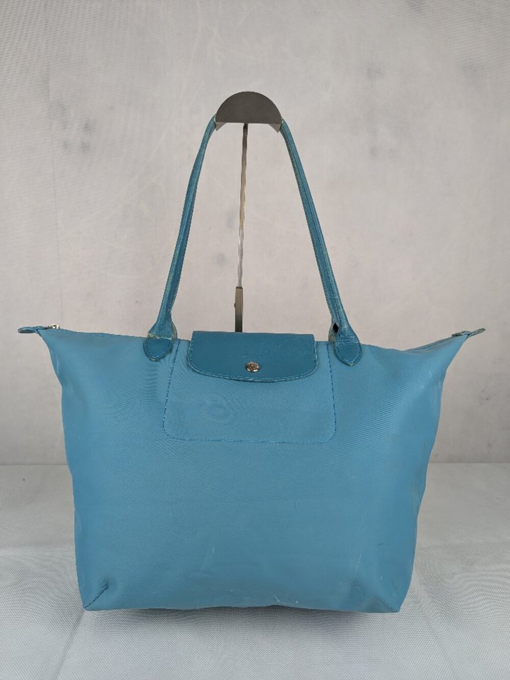 Authentic Longchamp Le Pliage Nylon Leather Shoulder Bag Blue Made in France.